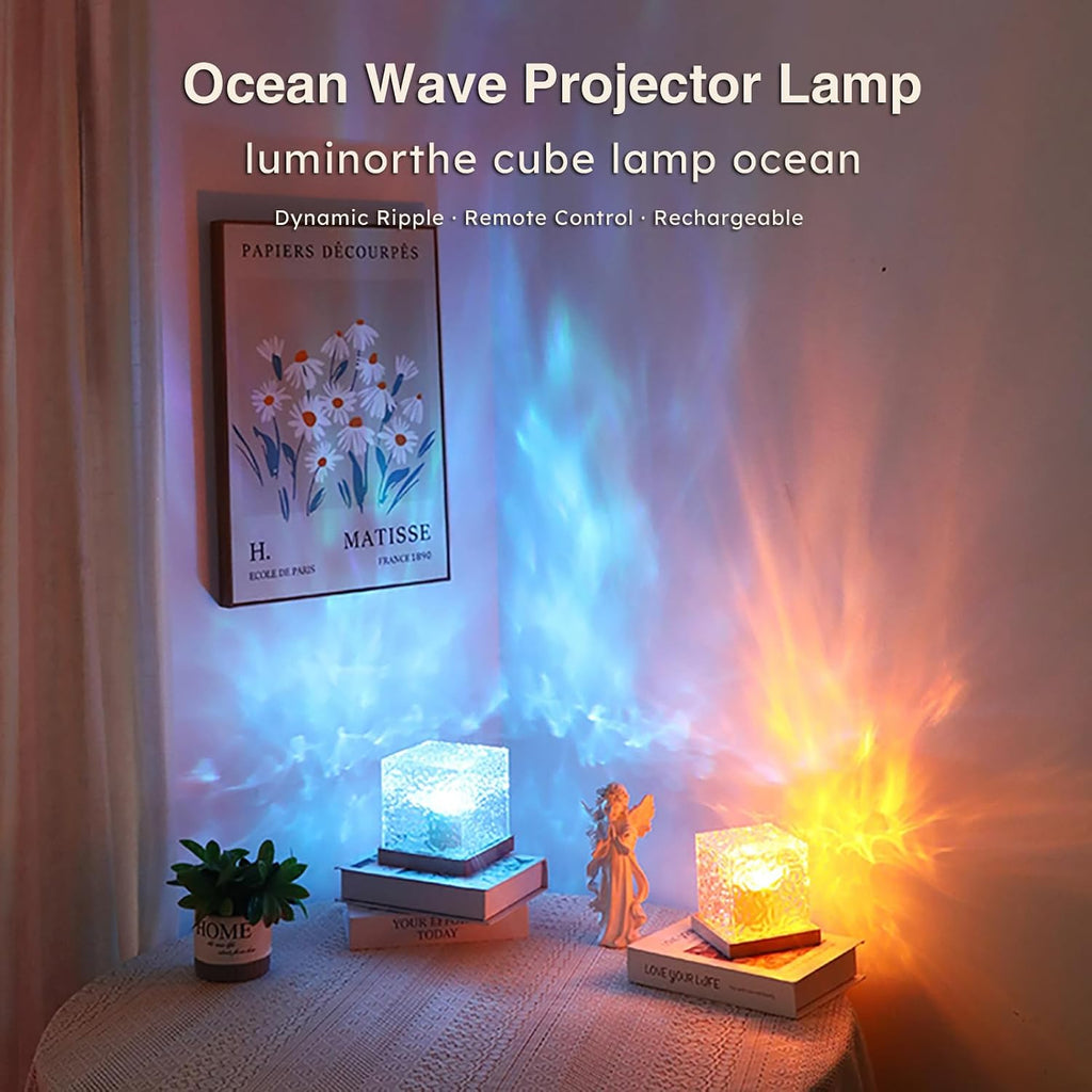 Ocean Wave Projector Light, 16 Colors Havie Cube Lamp, 3D Holographic Water Ripple Lamp with Remote Control, Northern Night Light for…