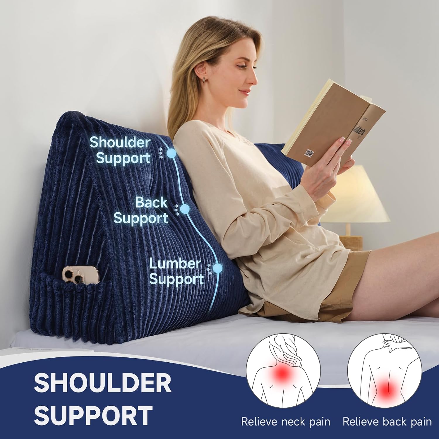 Z-Hom Large Headboard Pillow Twin, NO ROLL Pillow, Wedge Pillow Headboard for Sitting Up in Bed, Backrest Support Triangular Cushion for Re…