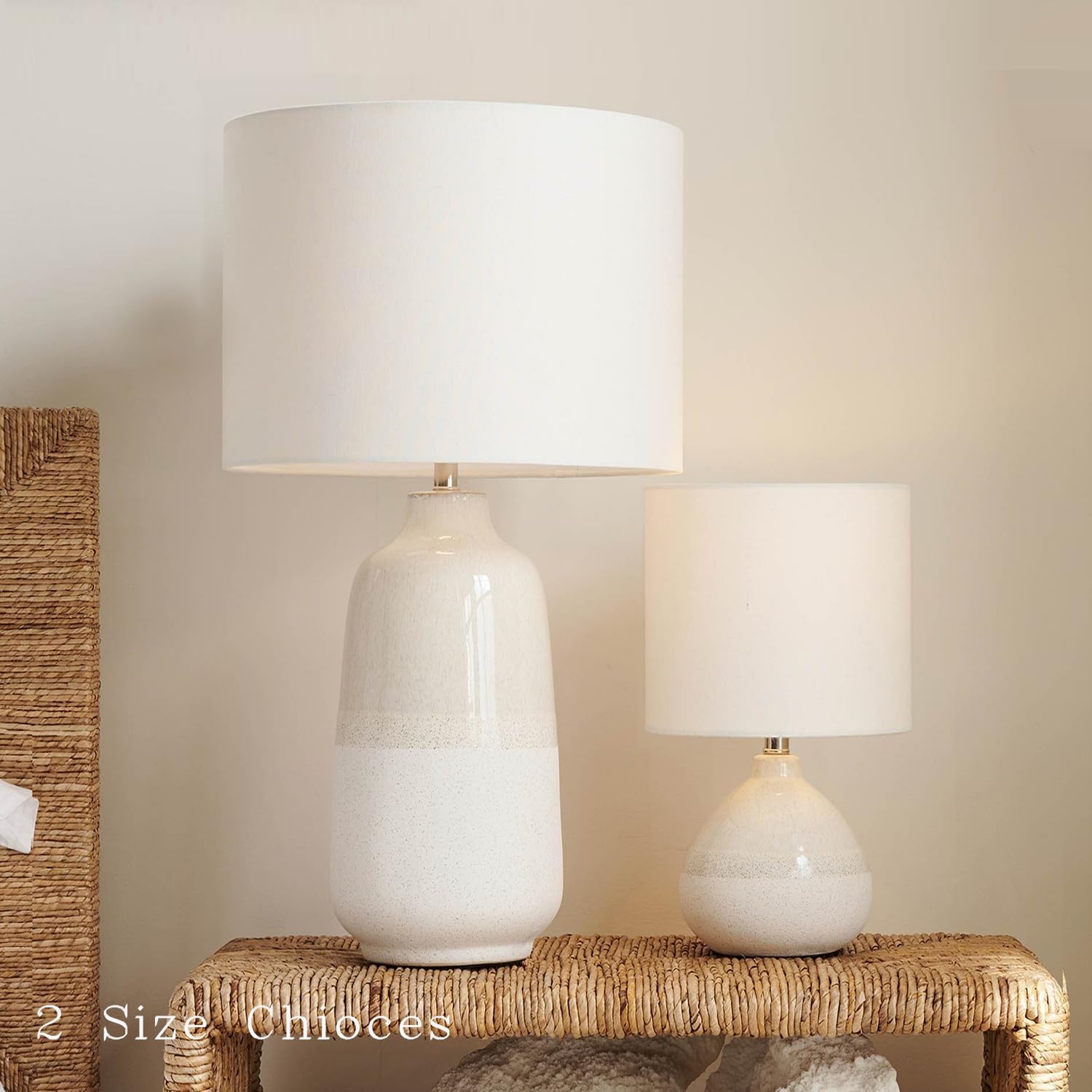 Set of 2 Ceramic Table Lamp for Bedroom, Small Table Lamp White Farmhouse Rustic Lamp Set Bedside Table Lamps for Nightstand Side Table…