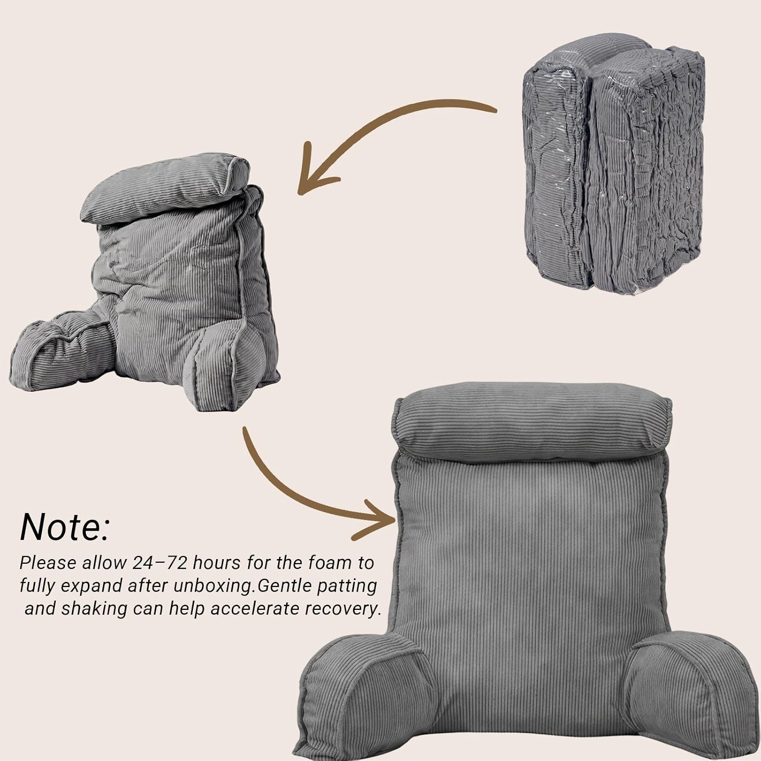 Reading Pillow for Bed with Detachable Neck Roll and Shredded Memory Foam, Back Pillow with Arms for Sitting Up, Washable Bed Rest Pillow…