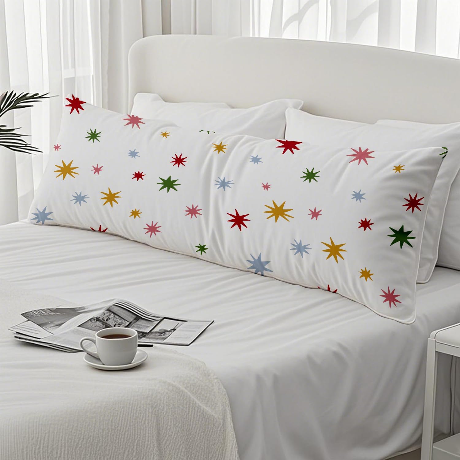 Boho Colorful Stars 20x54 Body Pillow Cover, Mid Century Modern Decorative Long Body Pillow Cases for Kids Girls Room Bedroom Dorm Bed Couch