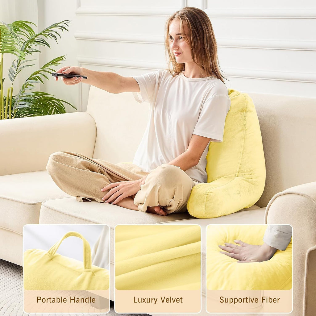Sasttie Reading Pillow, Velvet Back Pillow for Bed Sitting Up, Adult Back-Rest Support Cushion with Arms for Sit Up on Couch, Sofa, and…