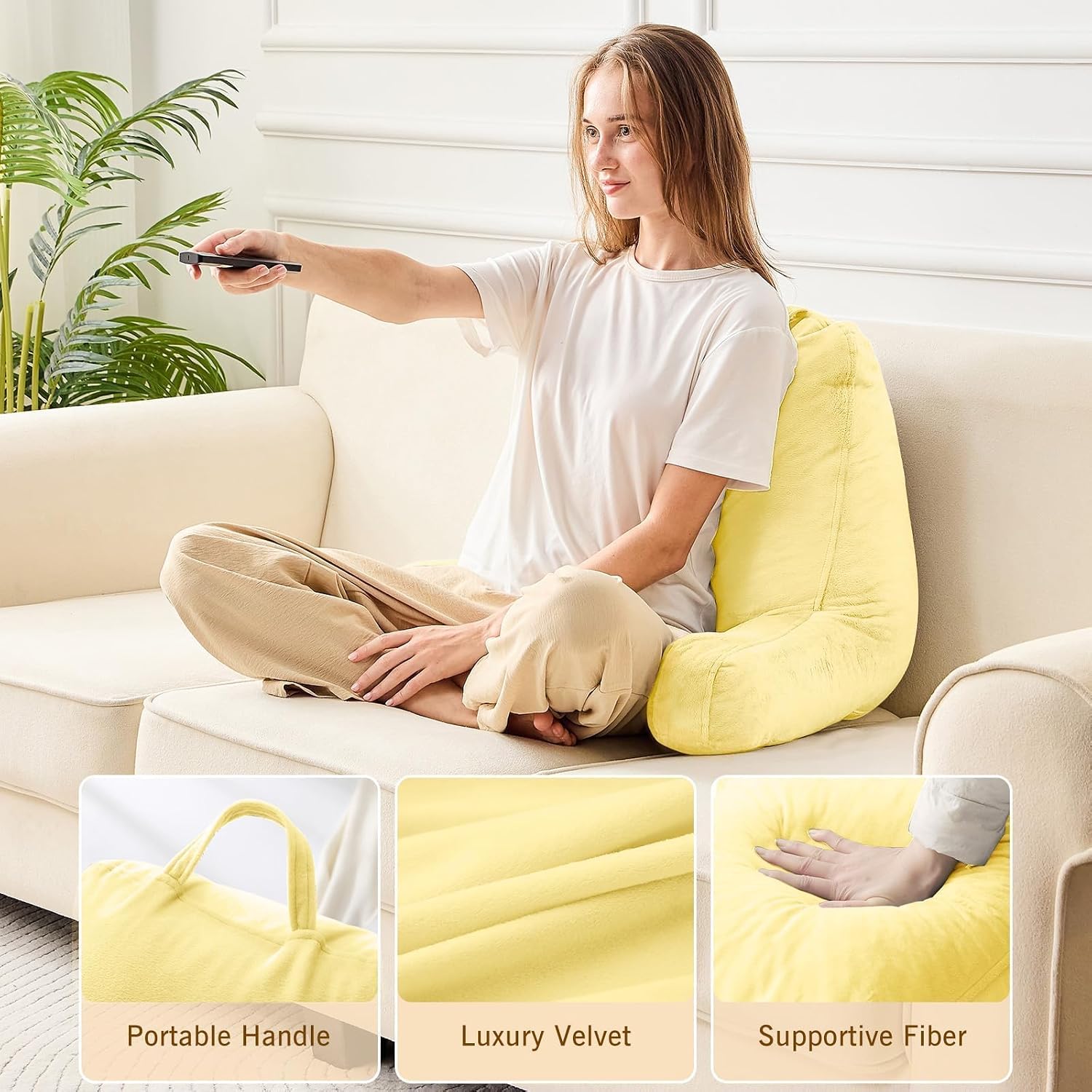 Sasttie Reading Pillow, Velvet Back Pillow for Bed Sitting Up, Adult Back-Rest Support Cushion with Arms for Sit Up on Couch, Sofa, and…