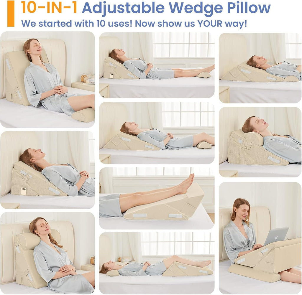 Sasttie Wedge Pillow Set for After Surgery, 3PCS Adjustable Bed Wedge Pillow Headboard with Memory Foam Neck Cushion – for Acid Reflux, Sle…