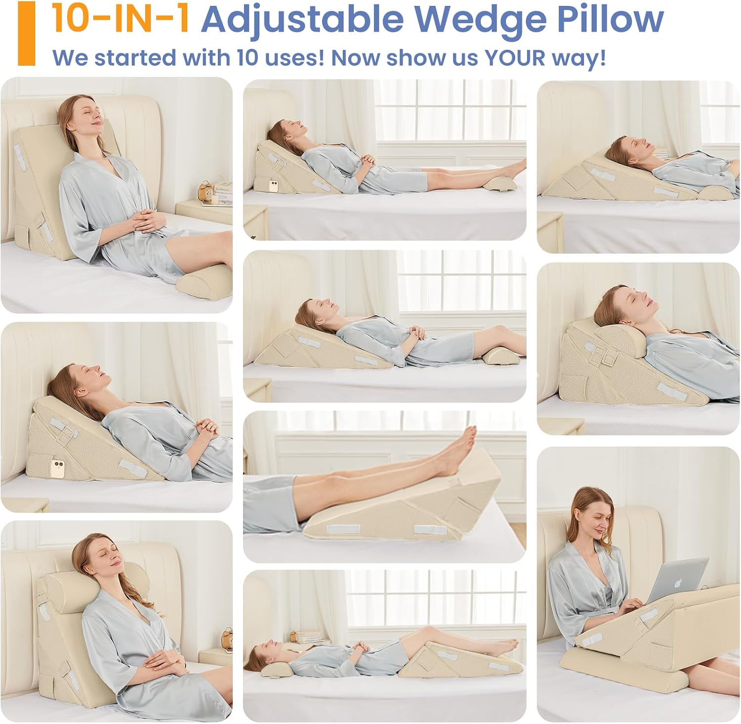 Sasttie Wedge Pillow Set for After Surgery, 3PCS Adjustable Bed Wedge Pillow Headboard with Memory Foam Neck Cushion – for Acid Reflux, Sle…