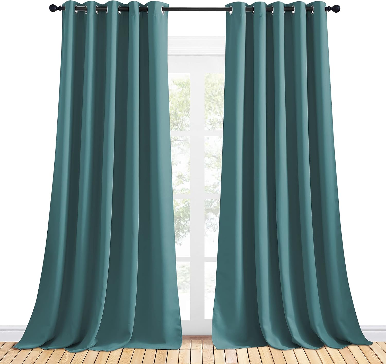 NICETOWN Bedroom Curtain Panels Blackout Draperies, Thermal Insulated Solid Grommet Blackout Curtains/Drapes (Sea Teal, One Pair, 70 by…