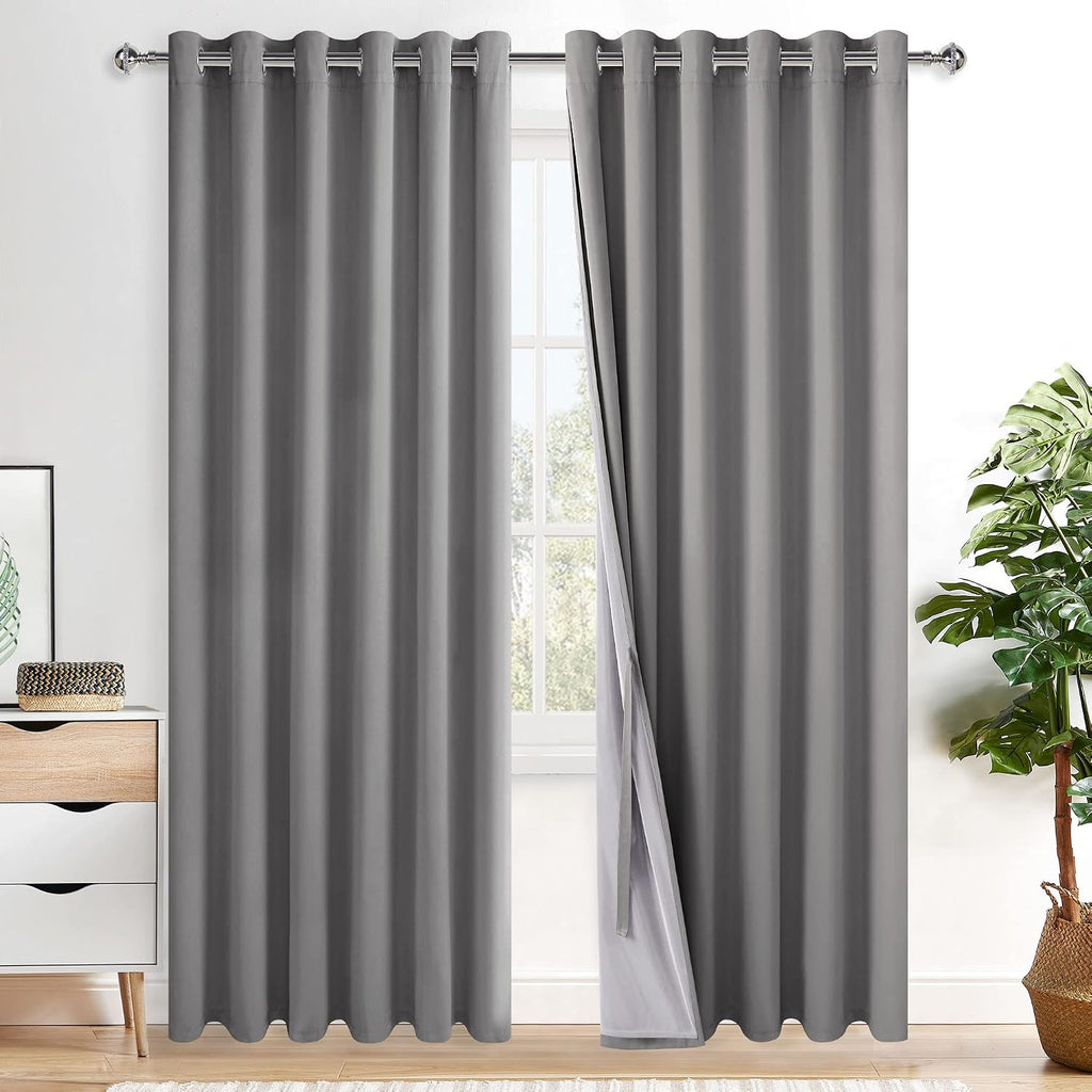 Xwzo 100% Blackout Curtains with Tiebacks- Privacy Protection & Noise Blocking Window Draperies Extra Wide Grommet Top with Black Liner for…