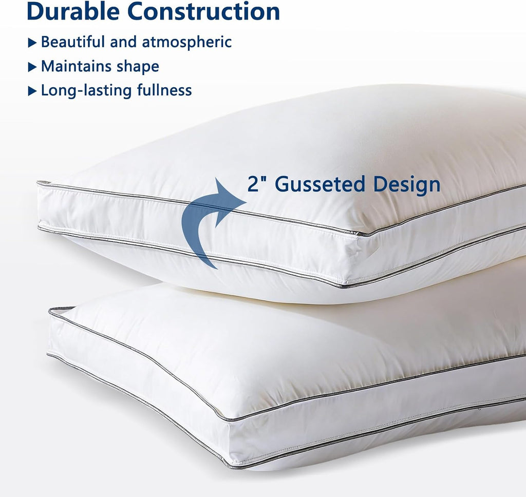 Goose Down Pillow Standard Size - 3-Chamber Gusseted Design for Balanced Neck Support - Luxury Hotel Collection Bed Pillow - Soft Medium…