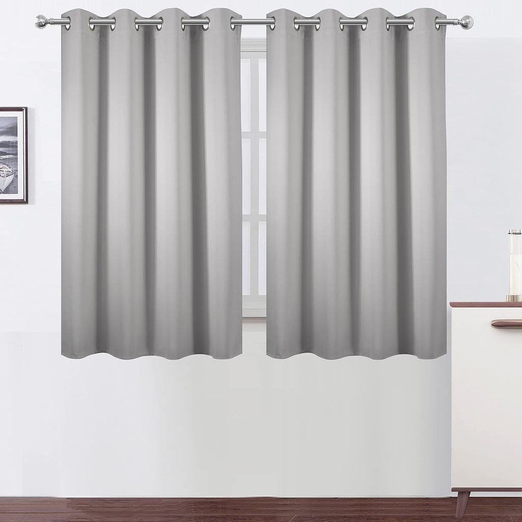 Lemomo Blackout Curtains 52 x 45 inch/Light Grey Curtains Set of 2 Panels/Thermal Insulated Room Darkening Bedroom Curtains 45 inch Grey