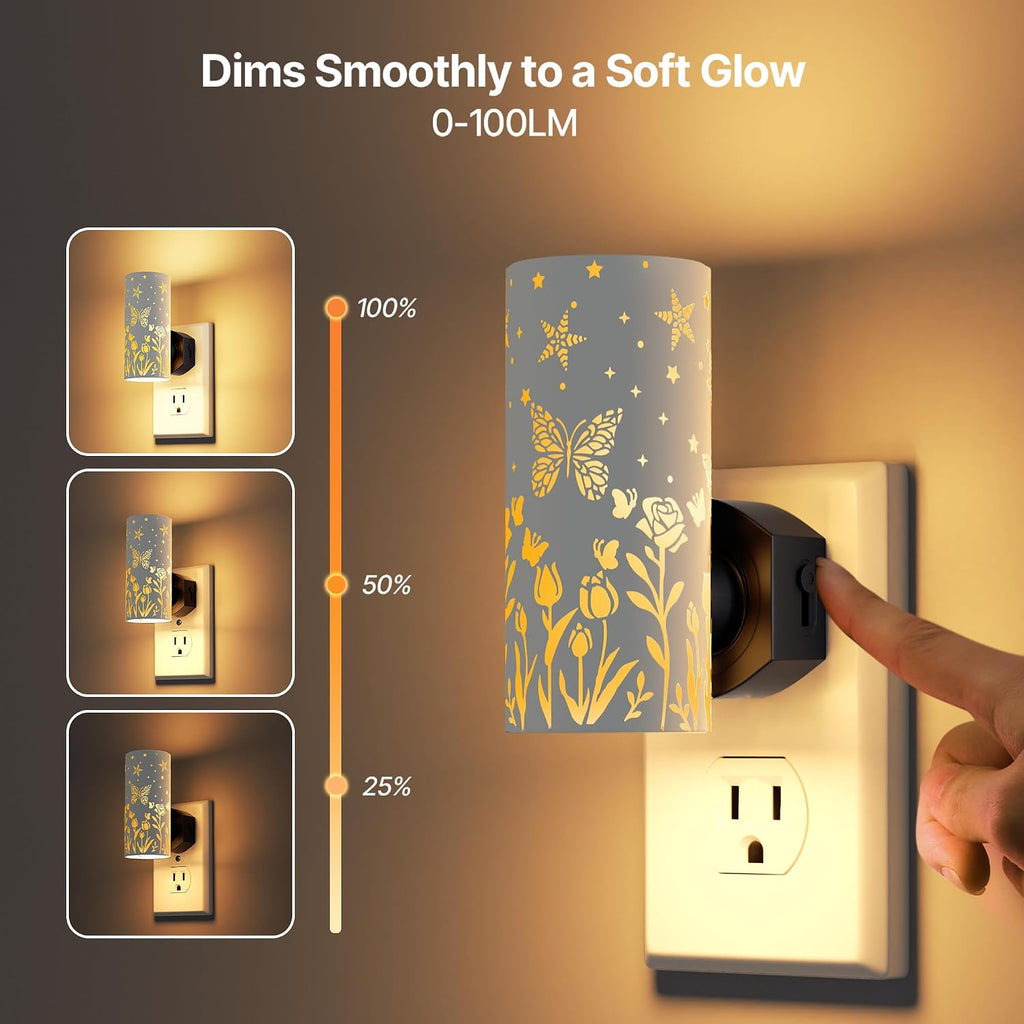 LED Night Lights Plug into Wall, 2-Pack 3000K Bright Plug in Nightlights, Dusk-to-Dawn, Dimmable 0-100LM, Auto-On/Off, Home Decor for…