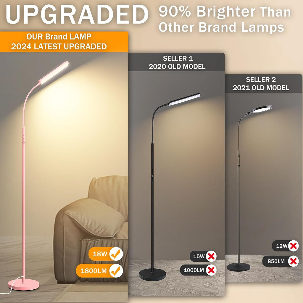 Marctronic Pink LED Floor Lamp, 18W 1800LM Bright Floor Lamp with Remote & Works with Smart Plug, Dimmable Timing Eye Caring Reading Light…