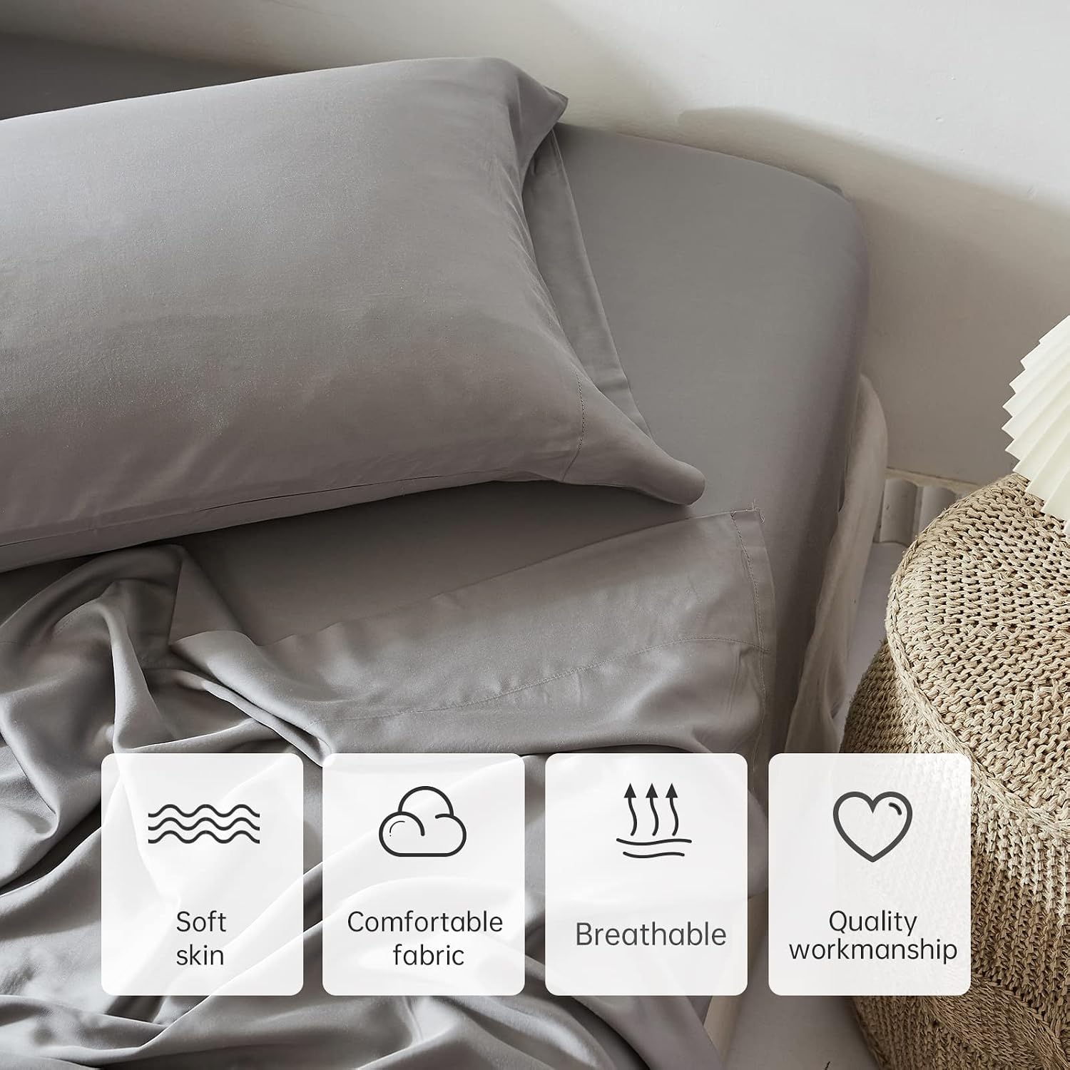 Simple&Opulence Cooling Pillowcase King Size Set of 2, 100% Viscose from Bamboo Pillow Cover with Envelope Closure, Silky Br…