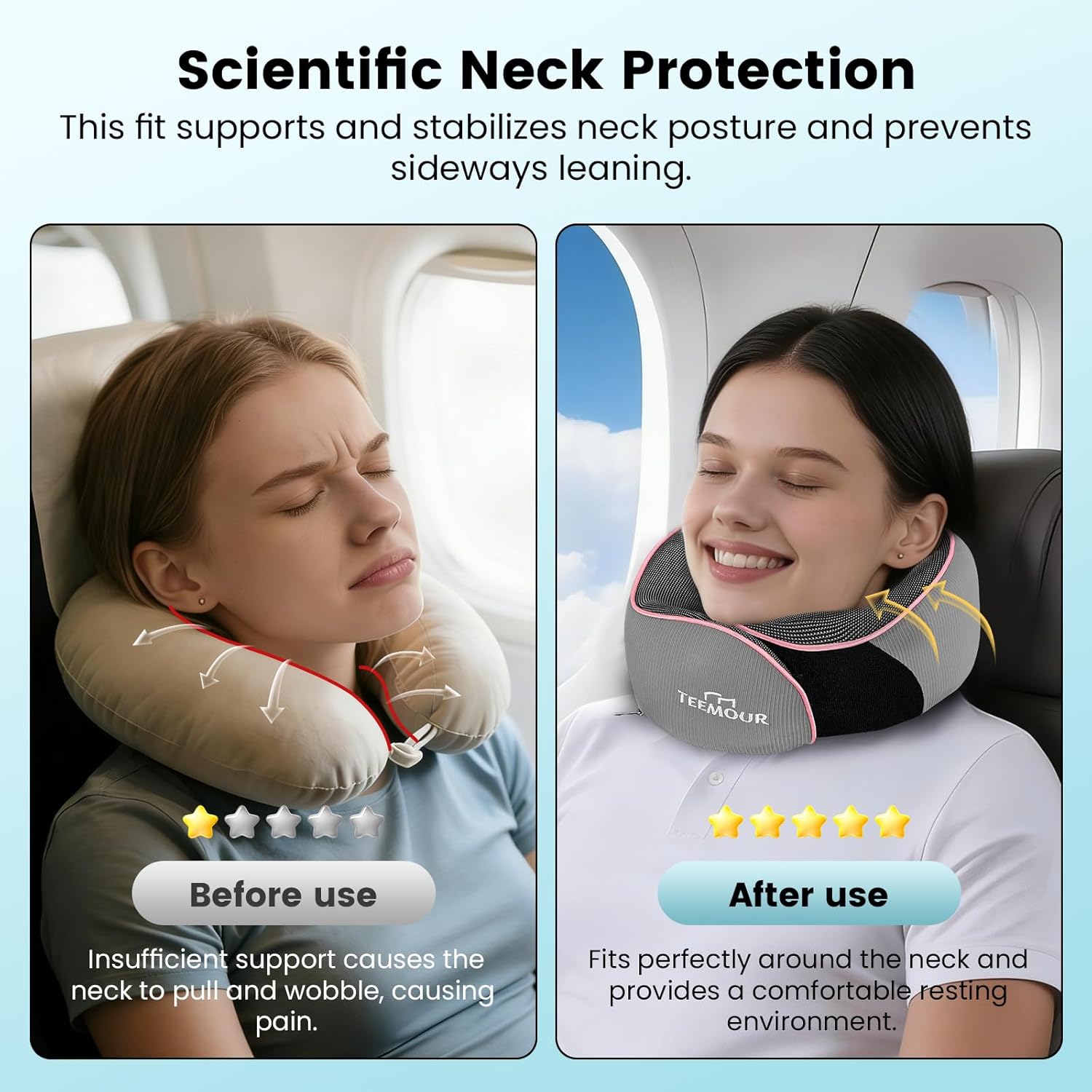 Teemour Travel Neck Pillow Airplane- Upgraded Memory Foam Neck Pillow for Airplanes 360° Support Desing, with Eye Mask & Earplugs…