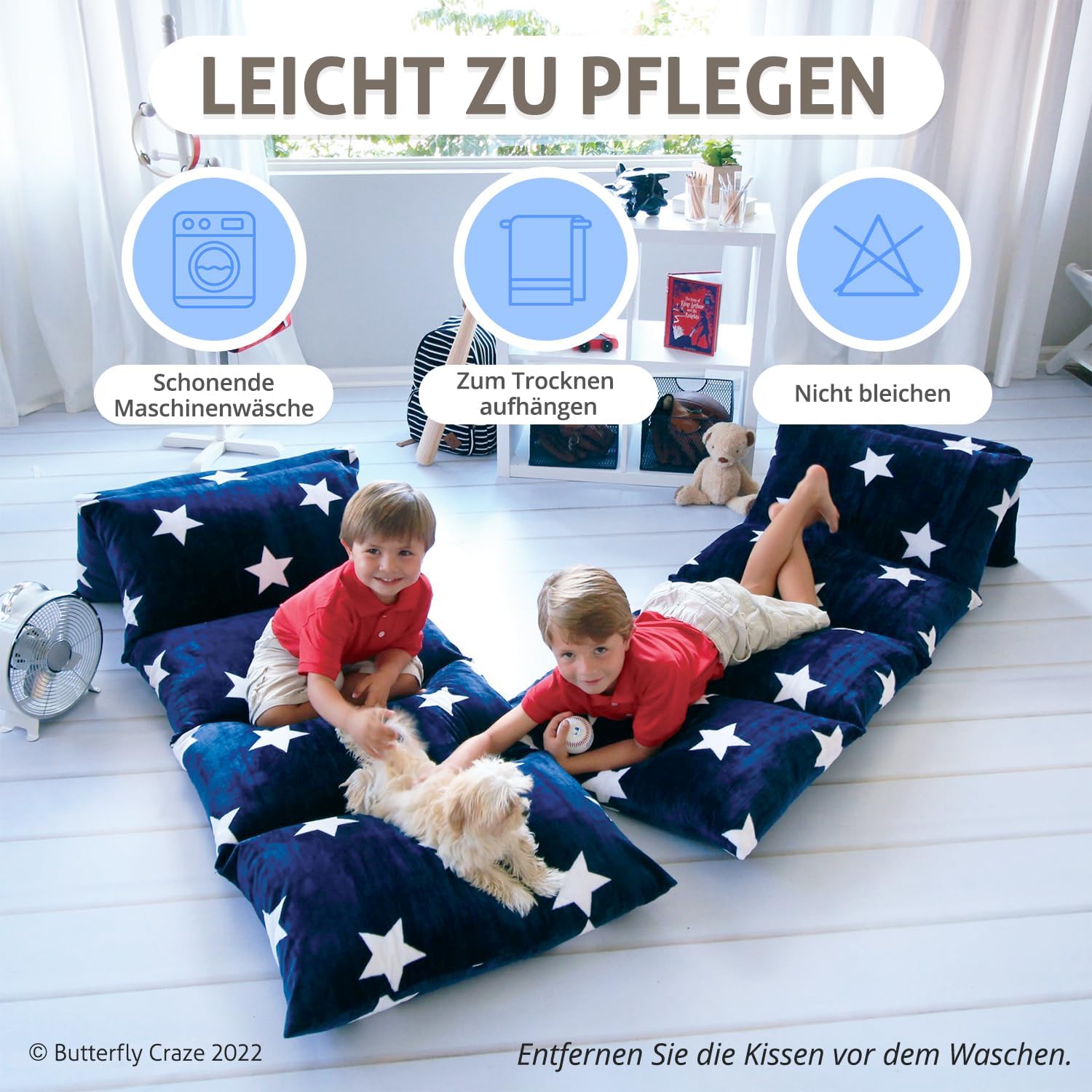 Butterfly Craze Floor Lounger Cover - Floor Bed Conversion - Creates Custom Sleeping Pad - Portable Mattress Alternative - Star Navy…