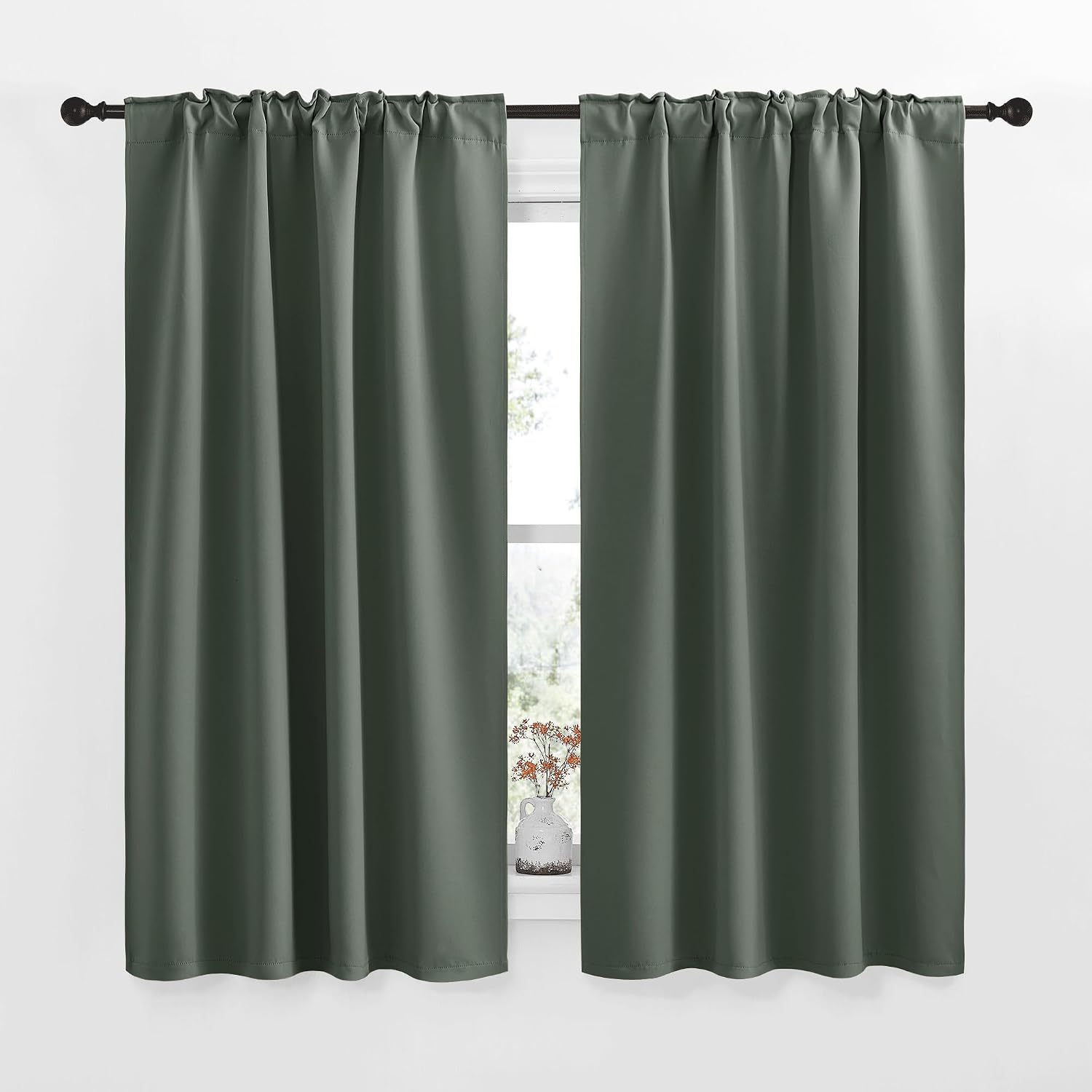 NICETOWN Short Curtains for Kitchen Window - (Dark Mallard Color) W34 x L48, Double Panels, Home Decoration Light Blocking Thermal…