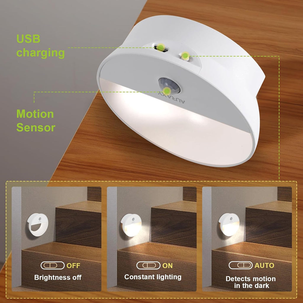 AURAXY Rechargeable Motion Sensor Night Light, Battery Night Lights LED Cool White Magnetic Stick-on Motion Sensored Hallway Light, with…