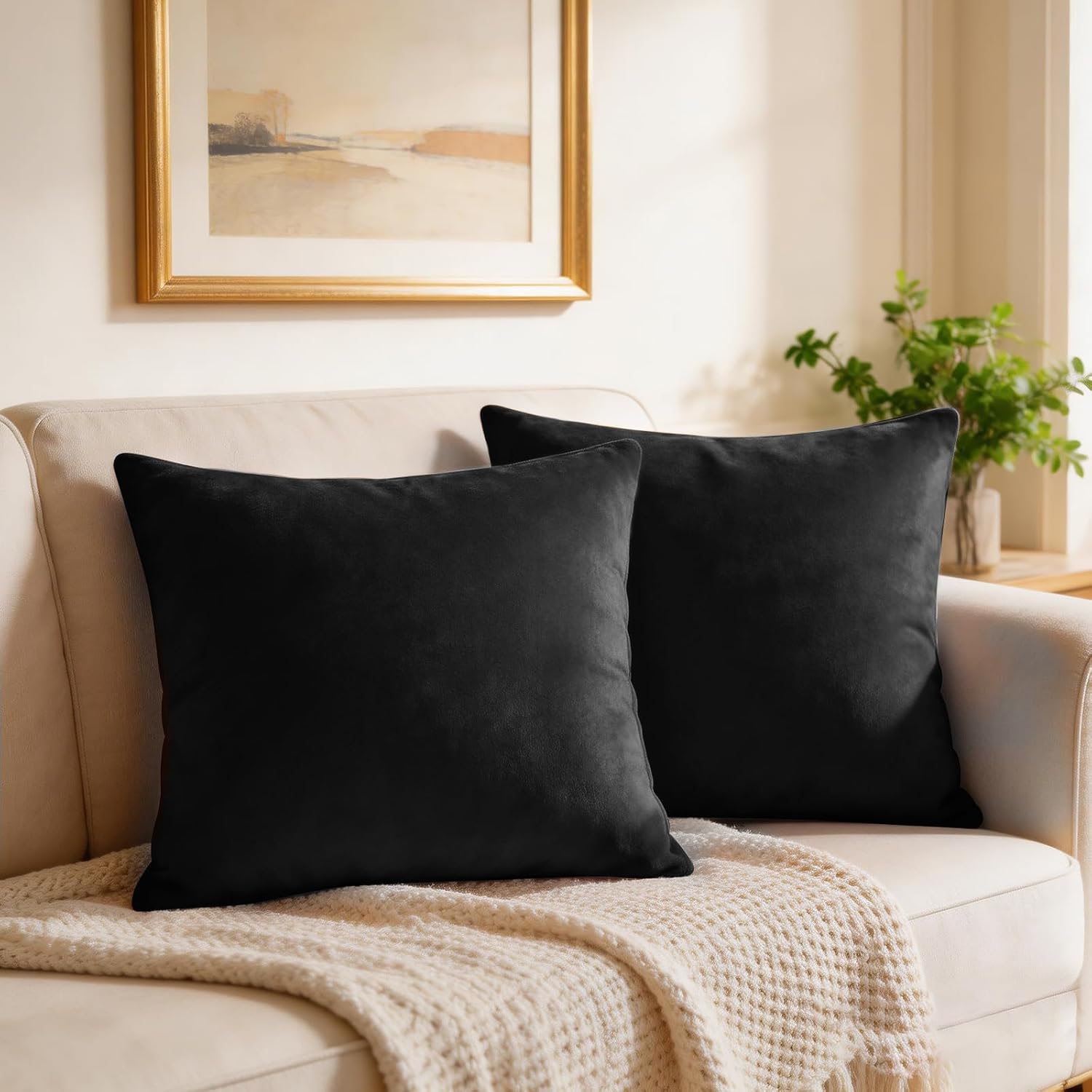 Edegen Edegen Black Velvet Throw Pillow Covers 18x18 Inch Pack of 2 Soft Decorative Square Cushion Covers Modern Luxury Home Decor f…