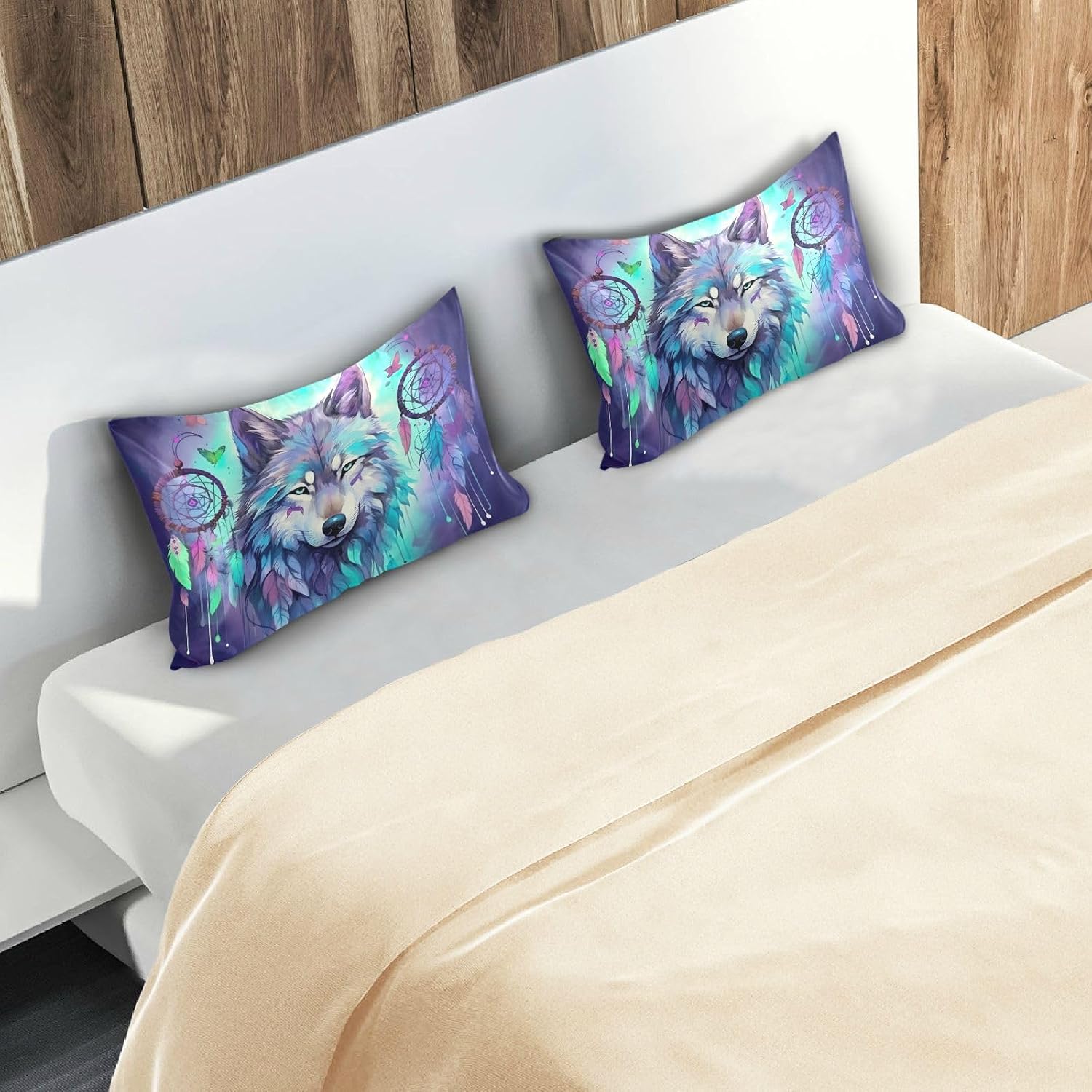 YETTASBIN Wolf Satin Pillowcase, Soft Breathable Silk Pillow Case with Envelope Closure for Hair and Skin, King Size 40 x 20 Inch