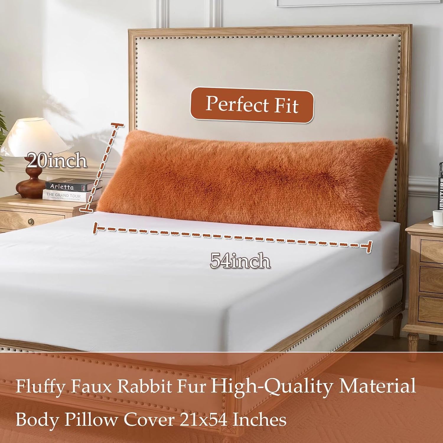 HKMR 20x54 inch Luxury Fluffy Body Pillow Cover(No Filling), Shaggy Furry Body Pillowcase with Zipper, Soft Decorative Plush Full Long…