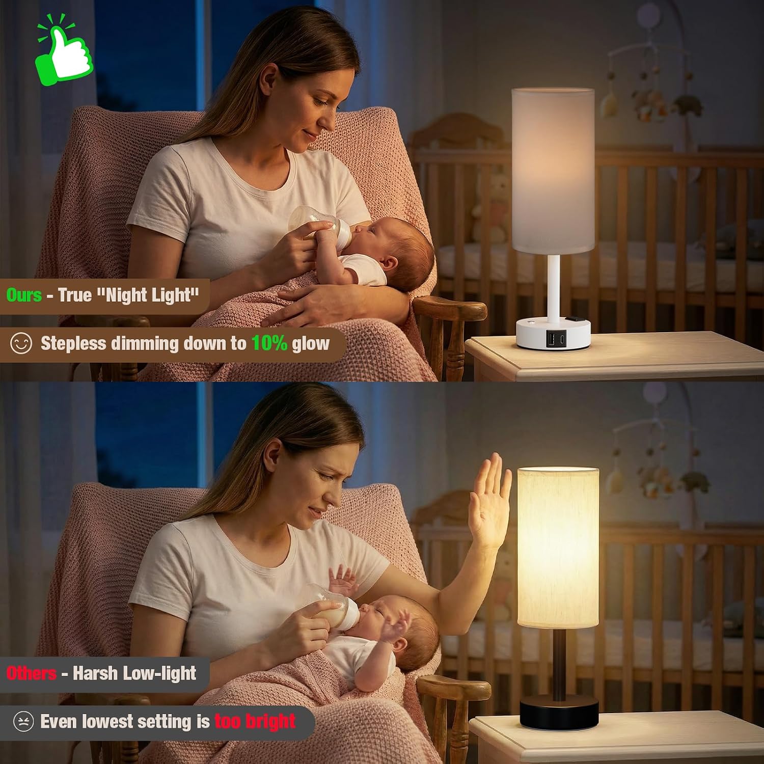Aooshine Touch Bedside Table Lamp with Memory - Stepless Dimmable Lamp for Bedroom, Small Nightstand Lamp with Dual USB Charging Ports and…