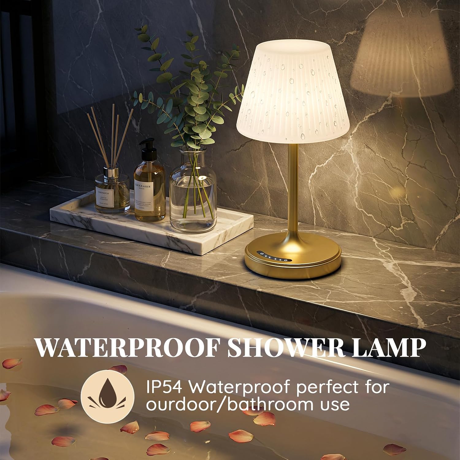 Audles Cordless Table Lamp, Waterproof Shower Lamp, 4000mAh Rechargeable Table Lamps, 3-Color Dimmable Light, Battery Operated Lamp Desk Ni…