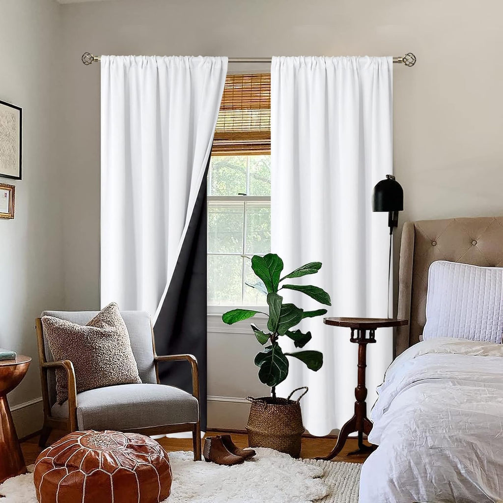 BGment Long White Blackout Curtains for Living Room 90 Inch Length 2 Panels Set, Full Room Darkening Thermal Insulated Rod Pocket…