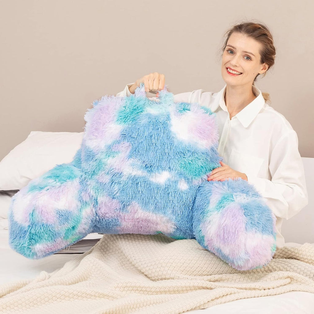 Bedriping Reading Pillow for Bed Adult - Faux Fur Backrest Pillow with Arms, Ergonomic Back Rest Pillow for Sitting Up in Bed, Extra Fluffy…