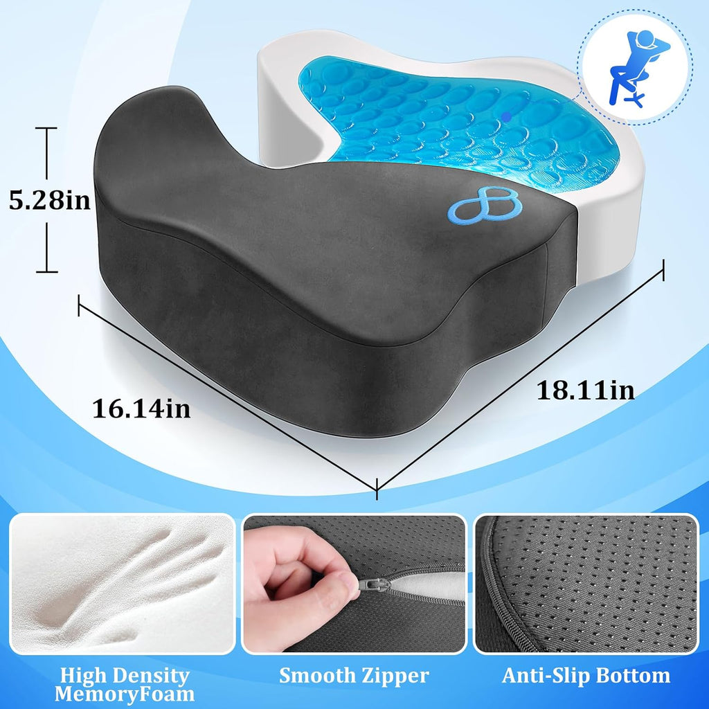 CushyOasis Seat Cushion, Gel Chair Cushions, Office Chair Cushions, Anti-Slip Bottom & Removable Cover Tailbone Cushion, Memory Foam Seat C…