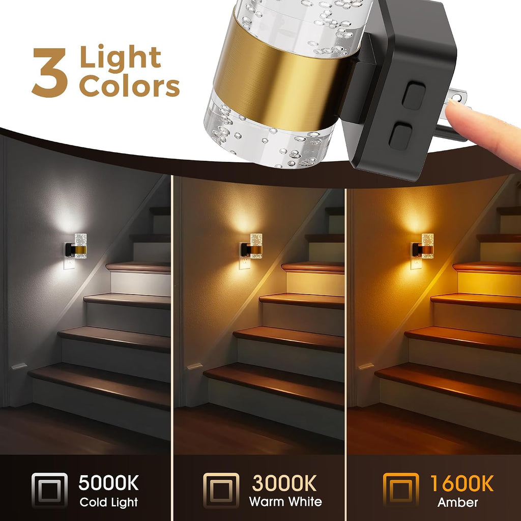 Night Lights Plug into Wall 2 Pack, Dimmable Night Light with Dusk-to-Dawn Light Sensor, Soft White/Cool White/Amber 3 Light Color…