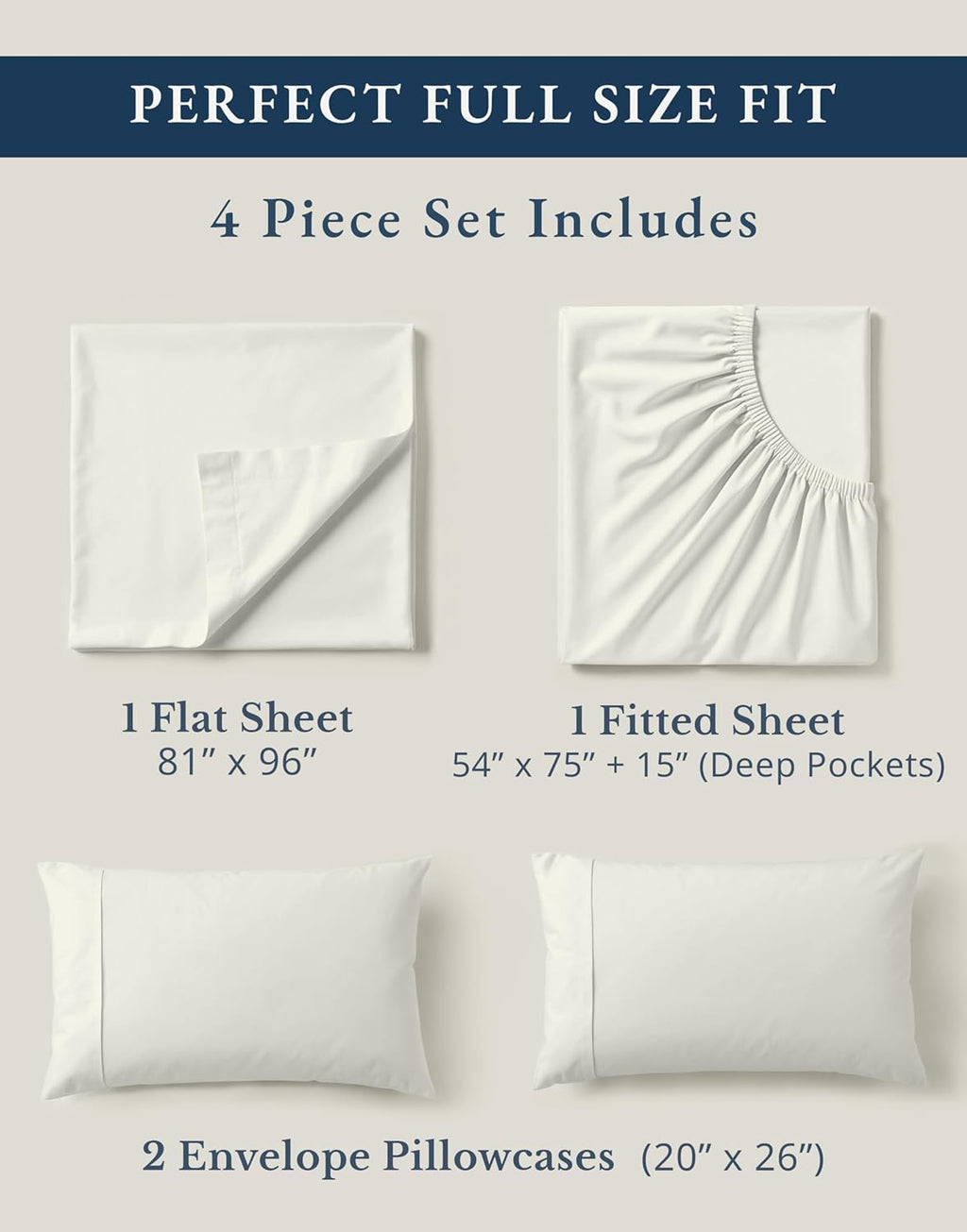 LaneLinen LANE LINEN 100% Organic Cotton Full Sheets Set 4-Piece Pure Percale Long Staple Soft Bedding Breathable Fits Mattress Upto 15" De…