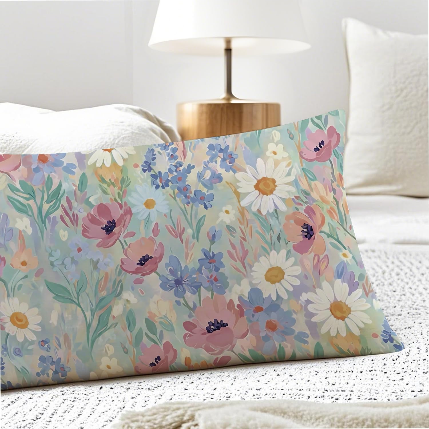 Spring Floral 20x54 Body Pillow Cover, Spring Home Room Decor, Pastel Cottagecore Botanical Wildflower Decorative Long Body Pillow Cases…