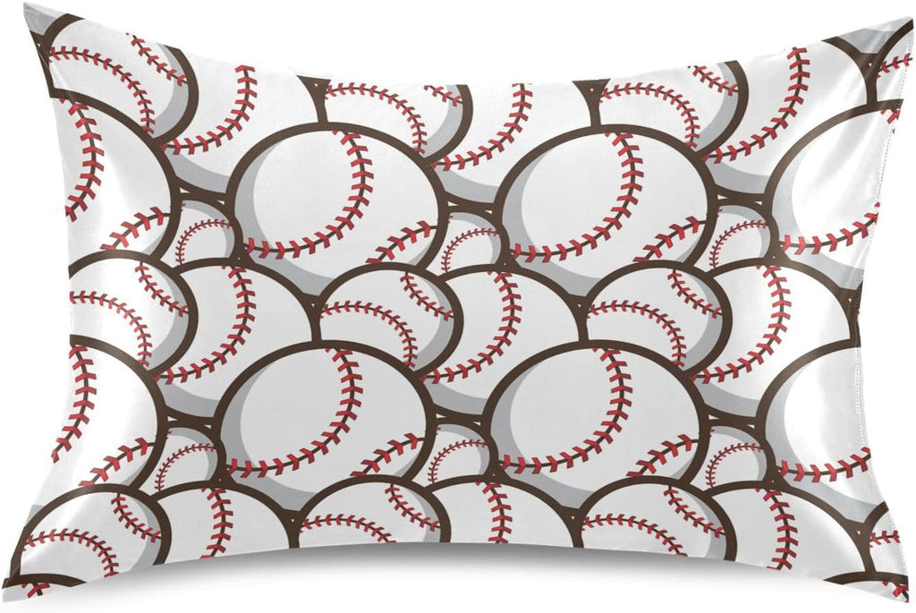 Ball Baseball White Print Pillow Covers Silk Pillowcase for Hair and Skin Soft Breathable Smooth Cooling Satin Pillowcase King Size…