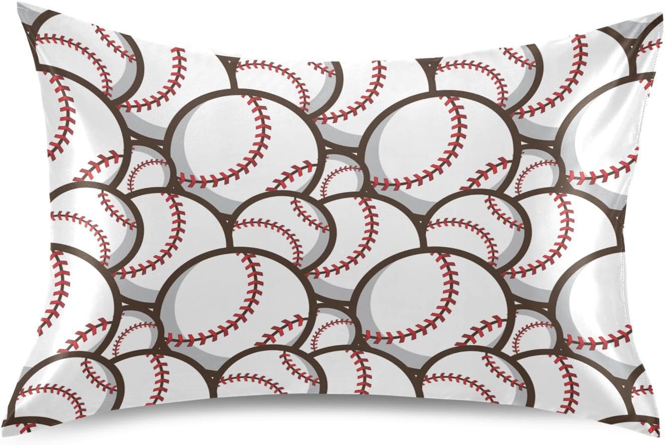 Ball Baseball White Print Pillow Covers Silk Pillowcase for Hair and Skin Soft Breathable Smooth Cooling Satin Pillowcase Queen Size…