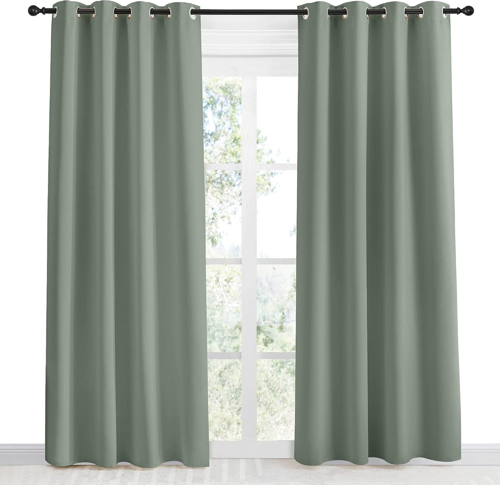 NICETOWN Blackout Greyish Green Curtain 86 inch Length for Bedroom, W55 x L86, 1 Panel, Thermal Insulated Grommet Room Darkening Window…