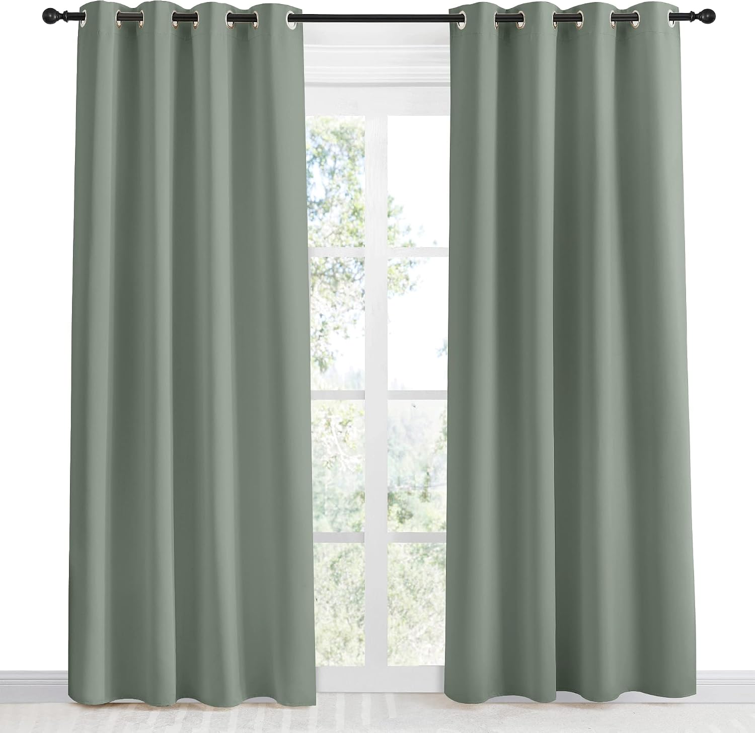 NICETOWN Blackout Greyish Green Curtain 86 inch Length for Bedroom, W55 x L86, 1 Panel, Thermal Insulated Grommet Room Darkening Window…