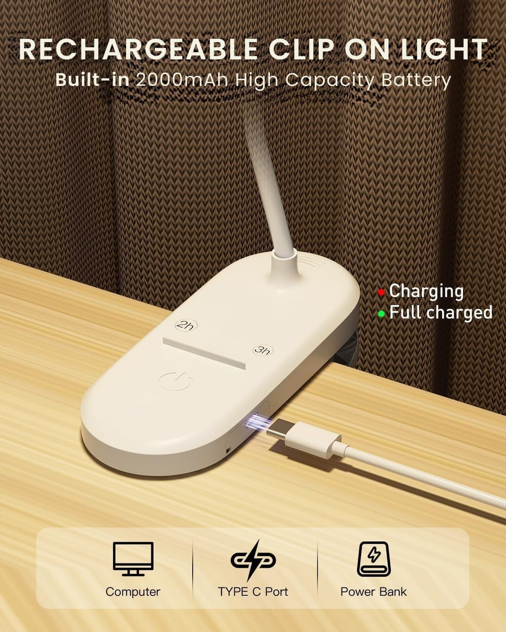 Haigvel Red Light for Sleep Book Lights for Reading at Night, 630nm Eye comfort Headboard Clip on Lamp, Rechargeable Bed Lights for…
