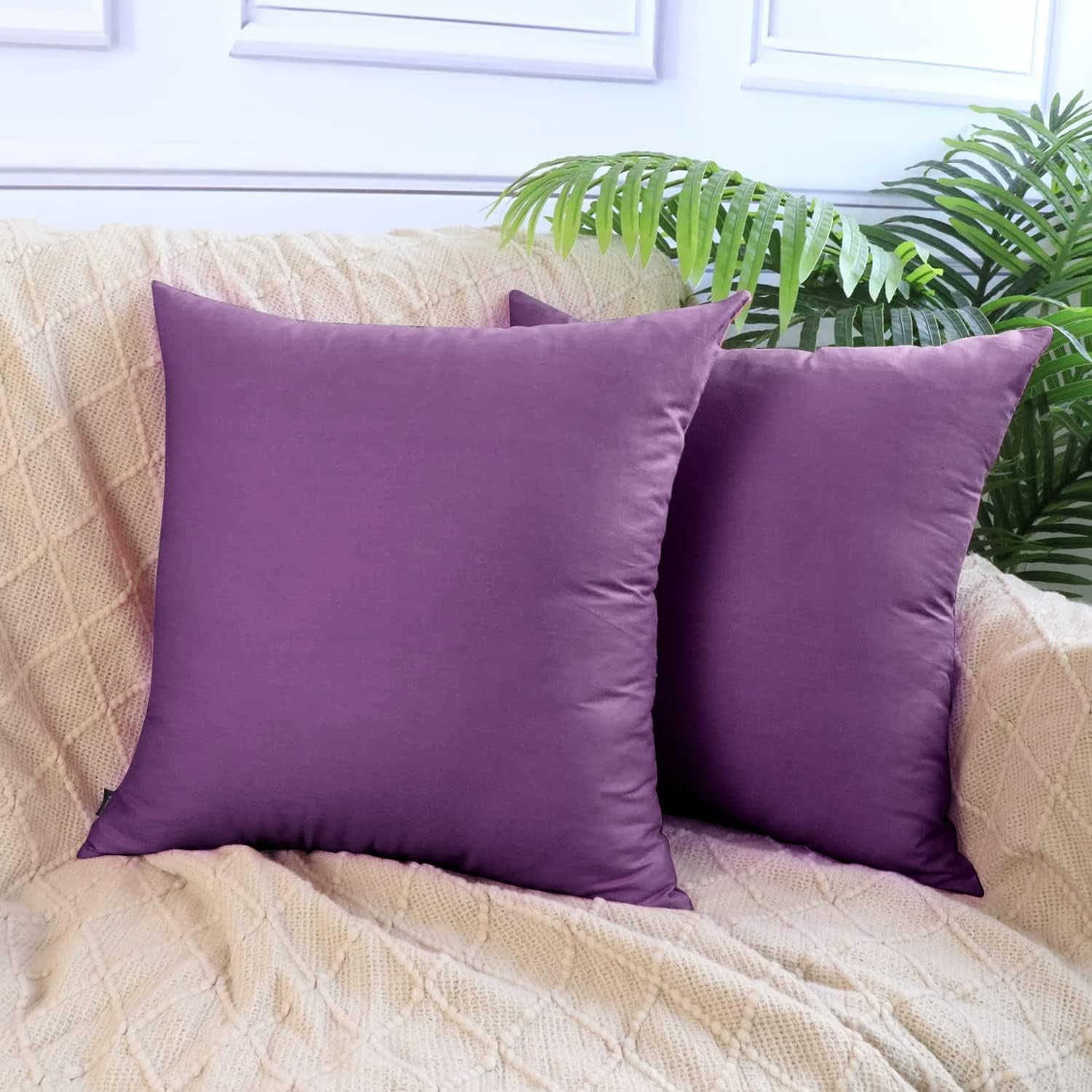 Thmyo 4-Pack 100% Cotton Comfortable Solid Decorative Throw Pillow Case, Square Cushion Cover Pillowcase Sublimation Blank Pillow Covers DI…