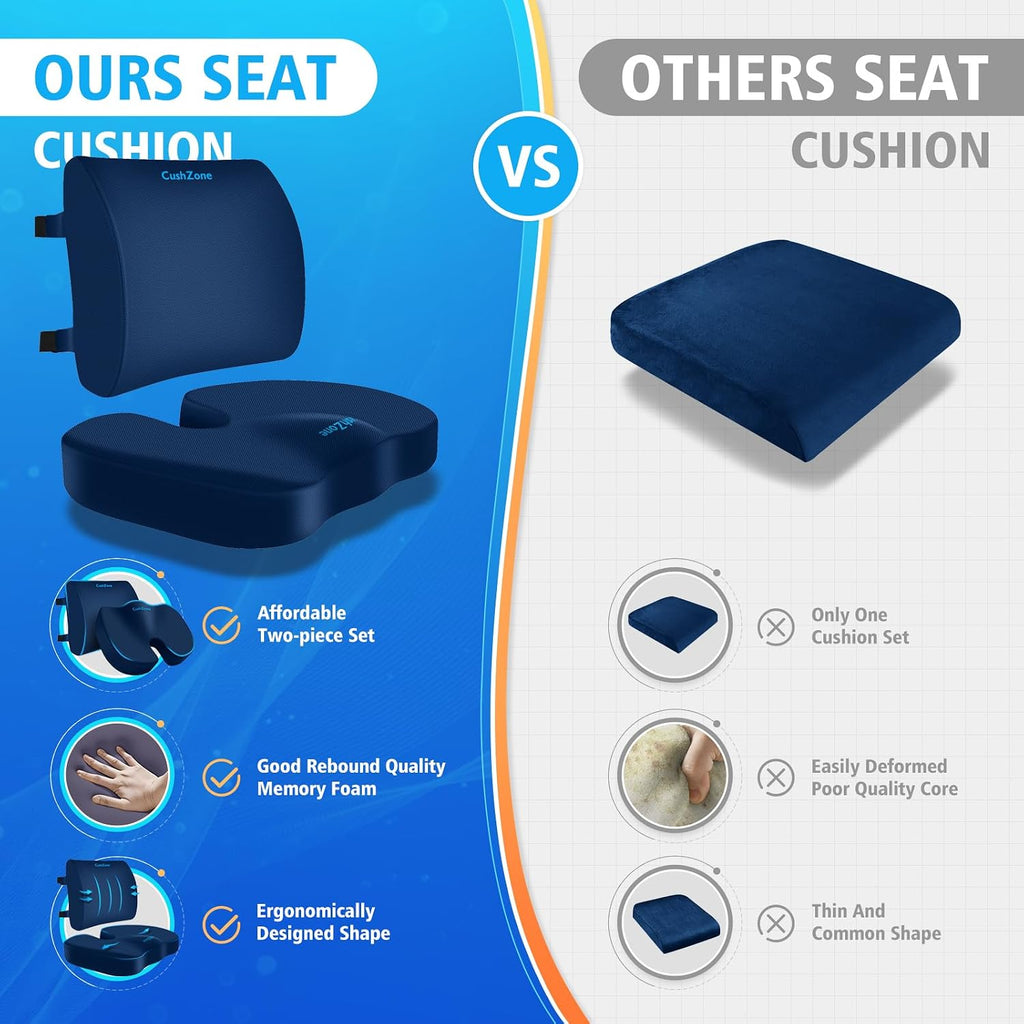 CushZone Seat Cushion, Lumbar Support Pillow with Adjustable Strap-Chair Cushions for Sciatica -with Washable Cover Memory Foam for Car, Tr…