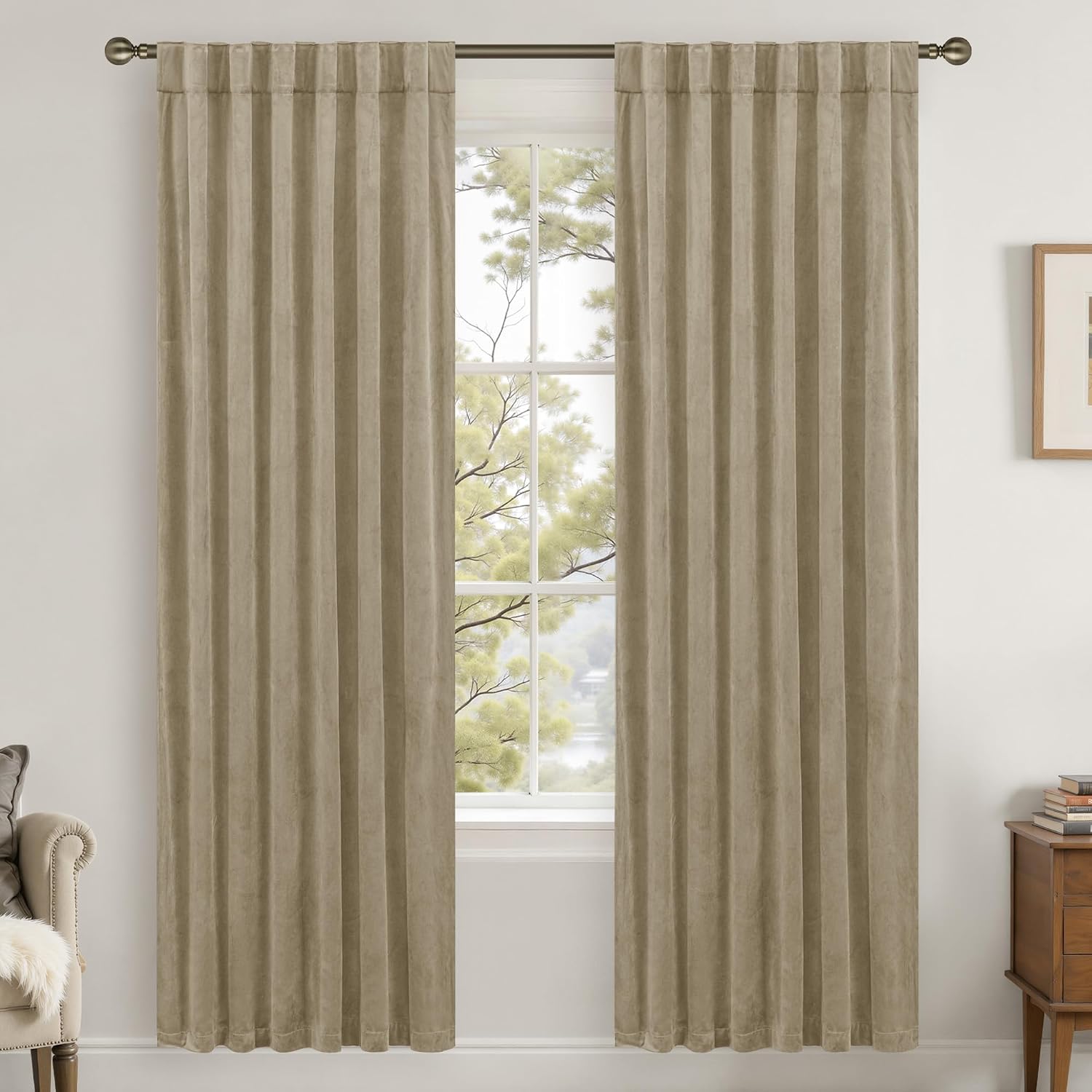 Lamit Velvet Curtains 80 Inch for Bedroom, Dark Taupe Thick Thermal Insulated Drapes Vintage Room Darkening Farmhouse Back Tab and Rod Pock…