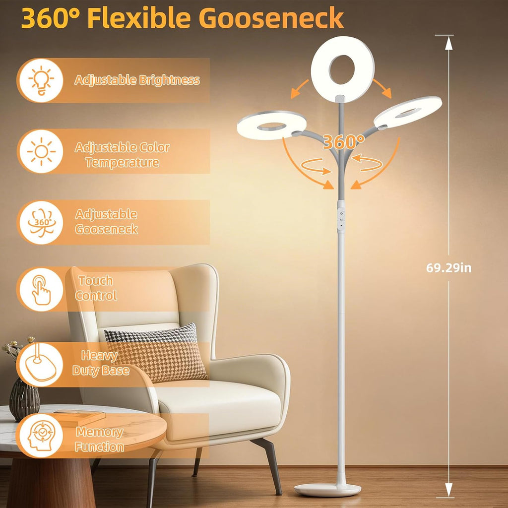 GyroVu 70" Bright LED Floor Lamp for Living Room, Dimmable Standing Tall Lamps with Color Temperature Adjustable, Touch Control Gooseneck…