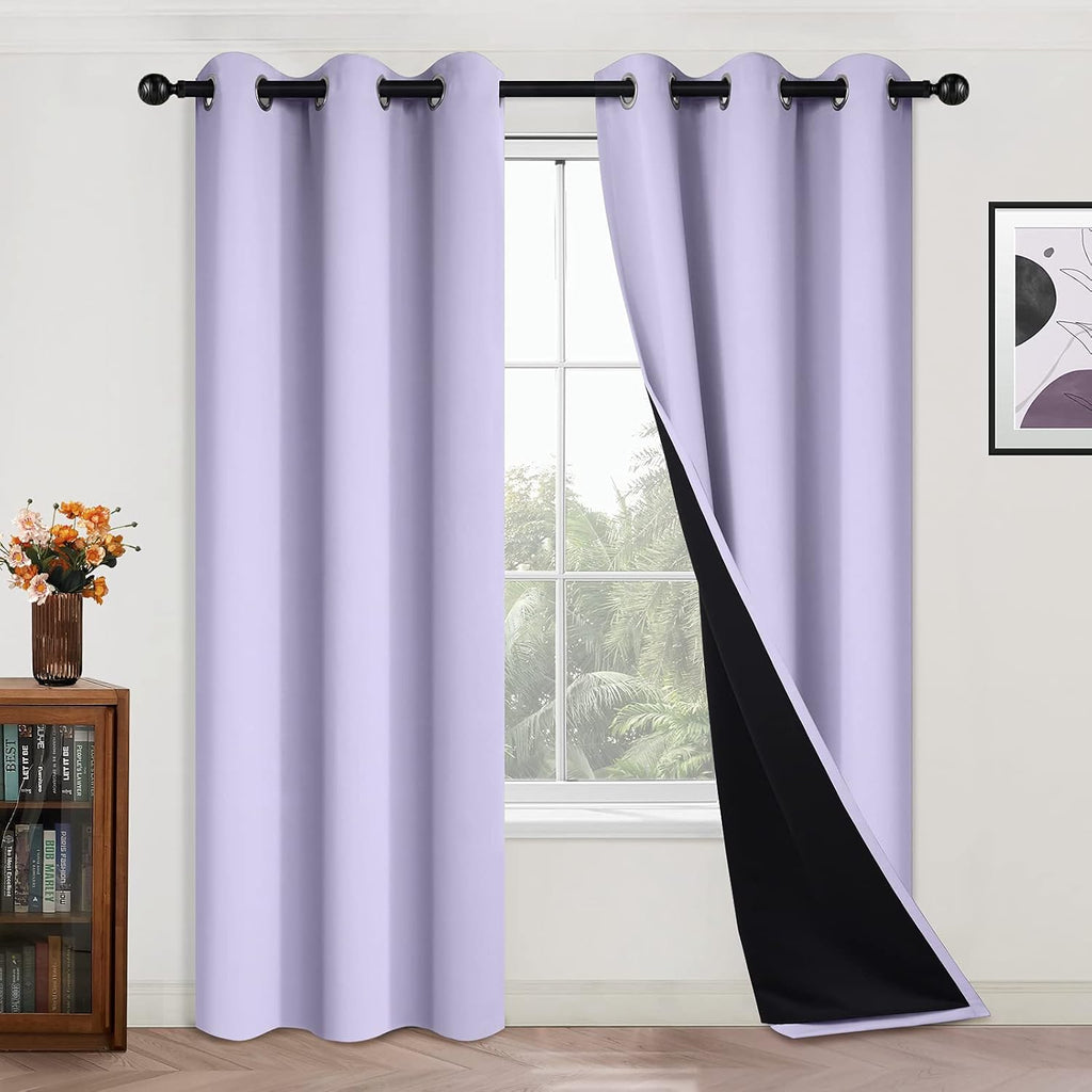 Yakamok 84 Inch Length 100% Blackout Curtains for Bedroom, 2 Thick Layers Thermal Insulated Grommet Total Blackout Drapes with Black Liner…
