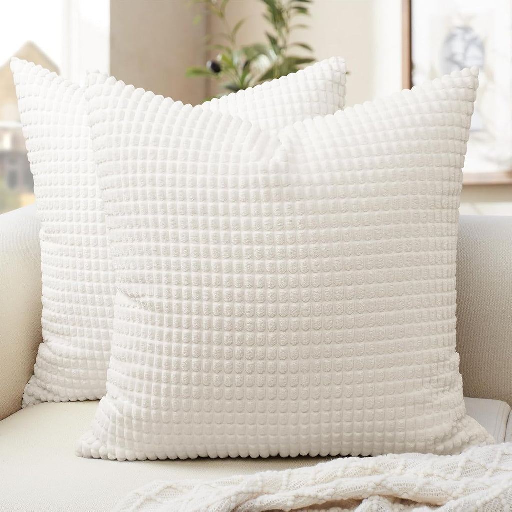 Softalker Throw Pillow Covers 18x18 Inch, Set of 2, Soft Corduroy Boho Stripe Decorative Pillow Cover, Couch Fluffy Pillow Cover for…