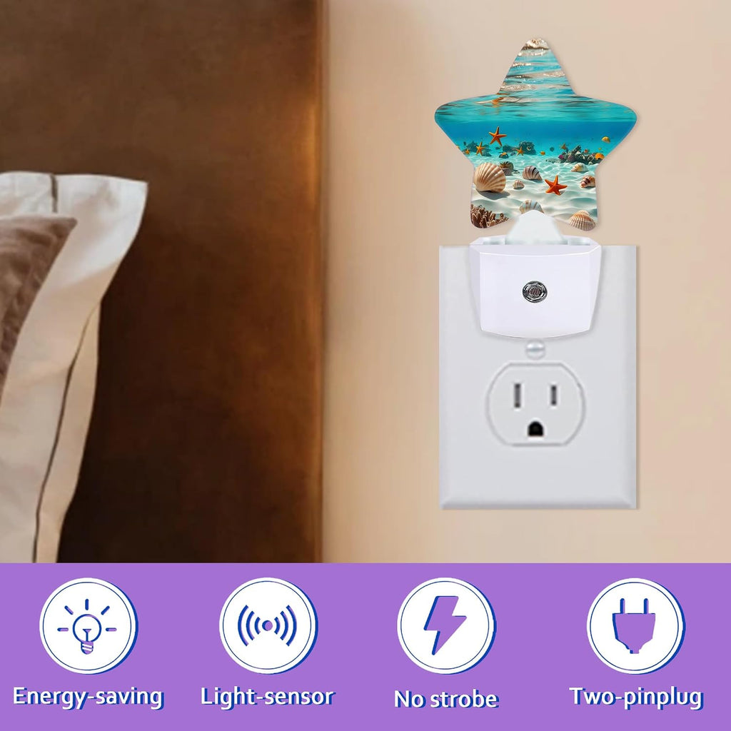 Energy Efficient Nightlights Plug in Wall, Shells Starfish Night Light for Kids Bedroom Decorative, Ocean Coral Dusk-to-Dawn Sensor Sleep…