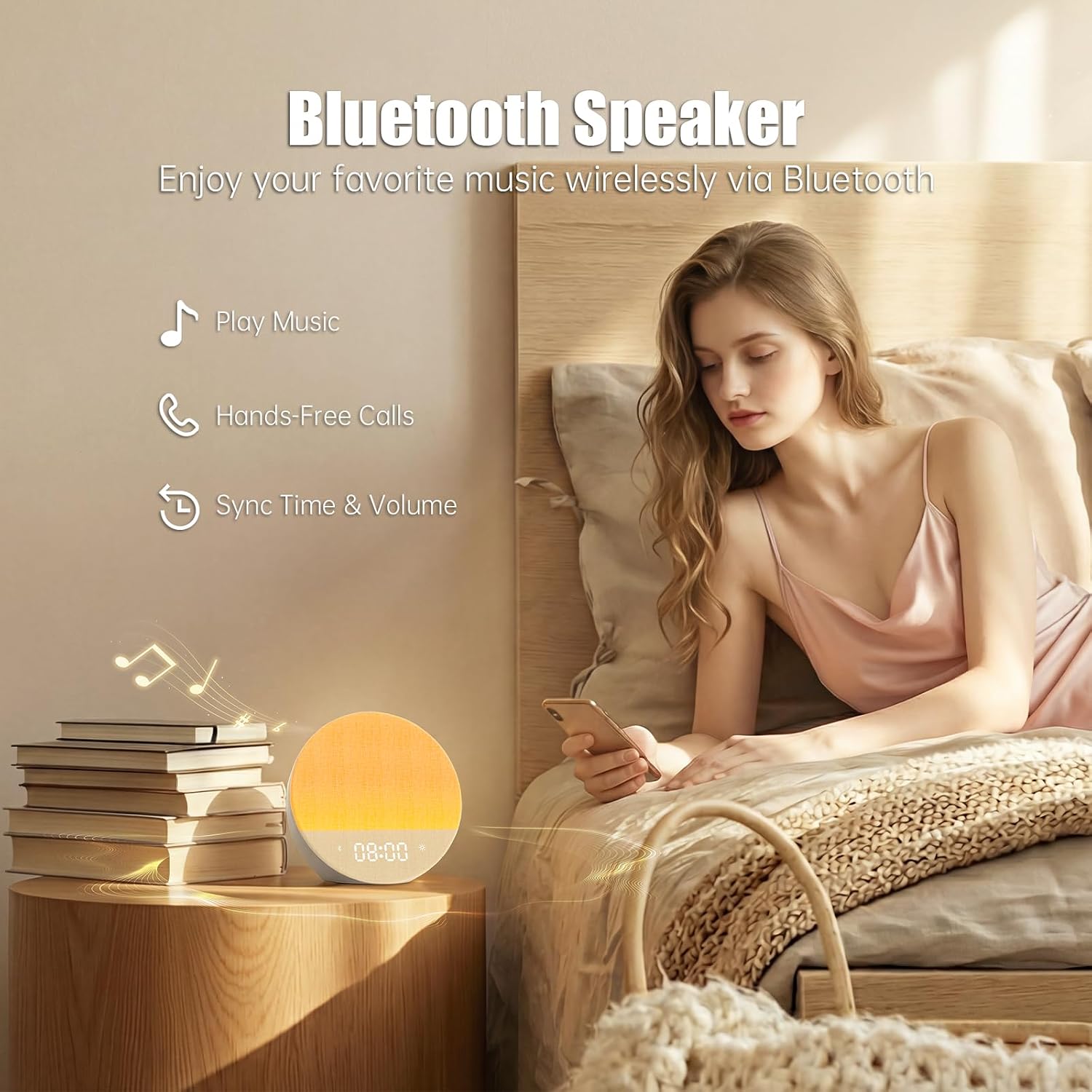 Alarm Clock Sound Machine Sleeping, Sunrise Digital Alarm Clocks Bedrooms, Loud Bluetooth Speaker Alarms Clock 23 White Noise Dual Alarms…
