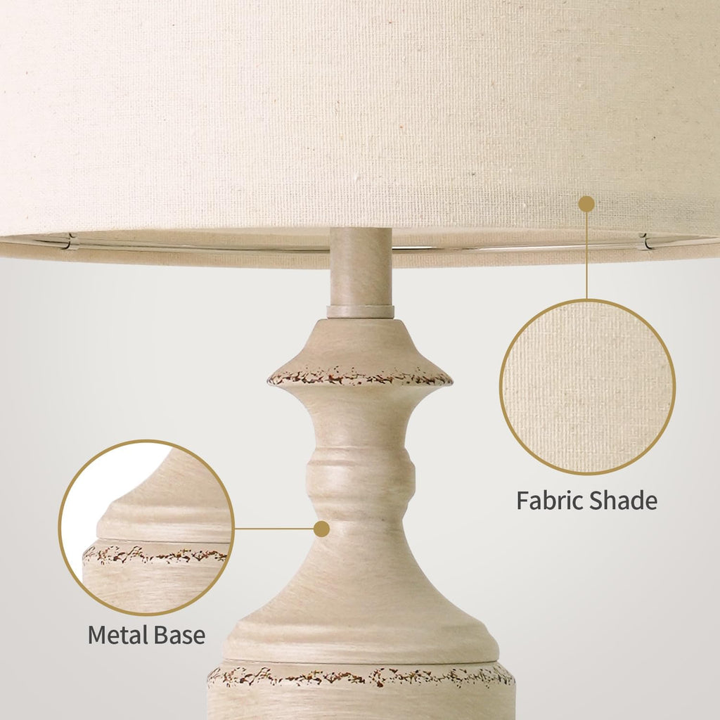 Bobomomo White Lamps Set of 2-20.5" Antique White Bedside Lamps for Nightstand, Vintage Farmhouse Lamps for Entryway & Guest Room, Ideal fo…