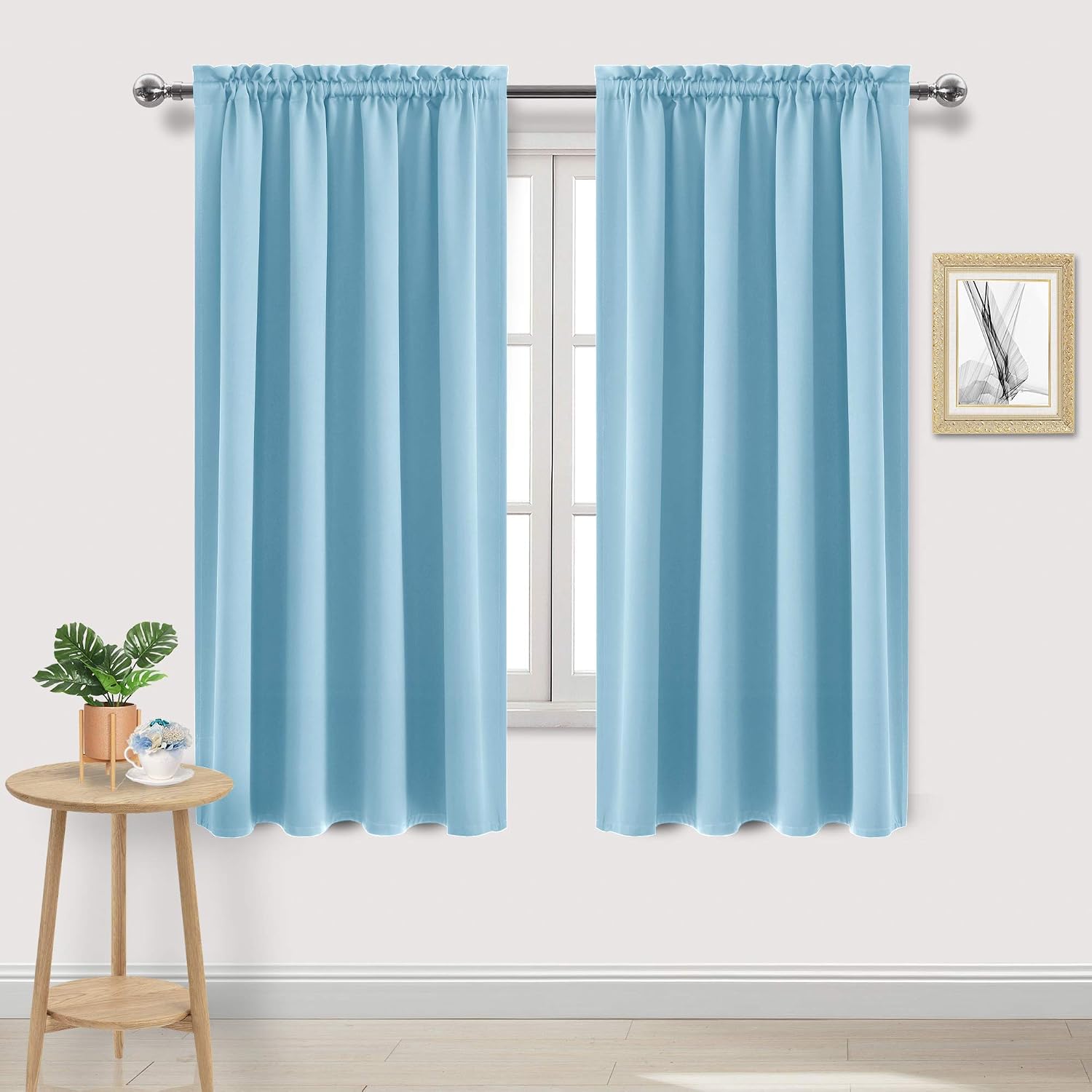 Dwcn Blackout Curtains Room Darkening Thermal Insulated Bedroom Curtains Window Curtain Panels, 52 x 63 inches Long, Set of 2 Light Blue Ro…