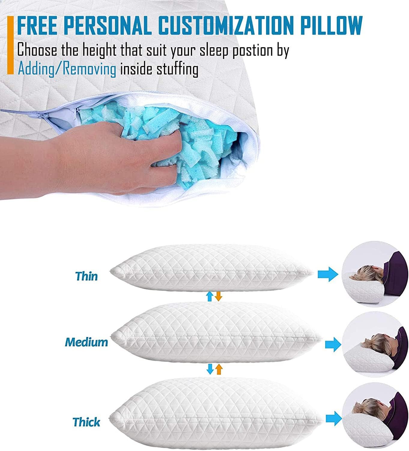 KEYOOHOME Shredded Memory Foam Pillows for Sleeping, Bed Pillows Standard Size Set of 2 Pack Cooling Adjustable, Good for Side and Back…