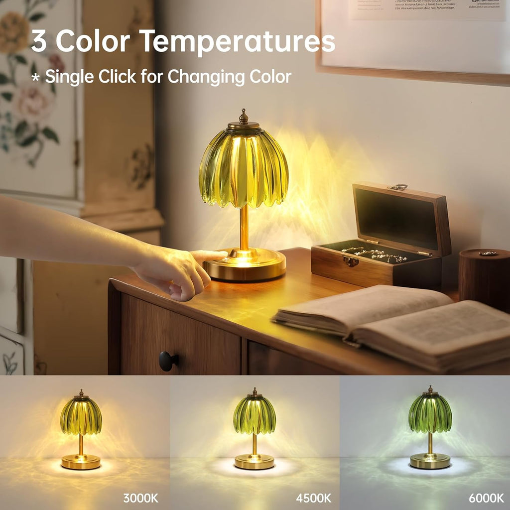 Shenmoyl Set of 2 Tulip Table Lamp with 5200mAh Battery & Touch Control, Cordless Small Table Lamp with 3 Colors, Rechargeable Battery Oper…