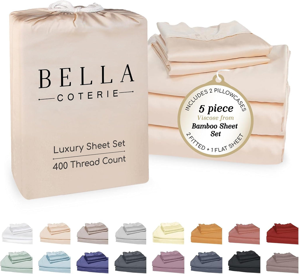 Bella Coterie Luxury Bamboo Viscose Split King Size Sheet Set | 2 Fitted Sheets for Sleep Number & Adjustable Beds | 100% Organically…