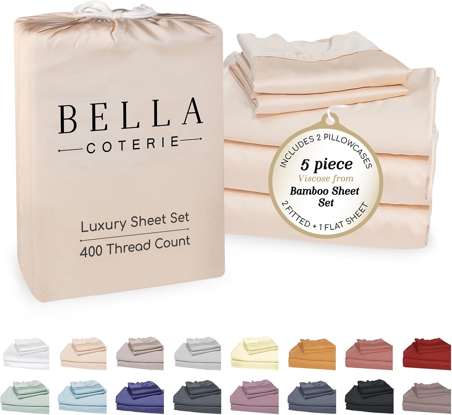 Bella Coterie Luxury Bamboo Viscose Split King Size Sheet Set | 2 Fitted Sheets for Sleep Number & Adjustable Beds | 100% Organically…